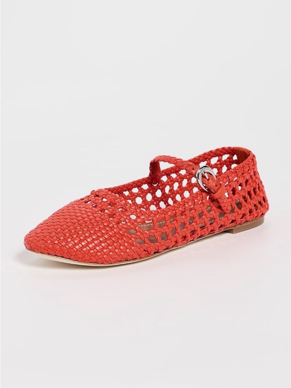 Staud Nell Mary Jane Flats Wild Poppy Woven Leather BNIB Size 37